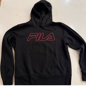 Fila Kids Black Hoodie Pink Logo Hooded Sweatshirt Size S